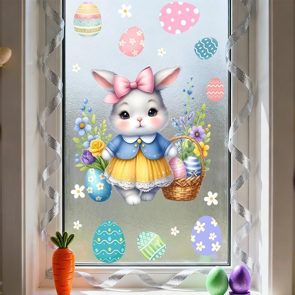 Self-Adhesive Flower Rabbit Sticker Easter Festival Party Sticker New Wall Decal  Glass Decoration
