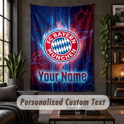 Személyre szabott faliszőnyeg, Bayern München egyedi szöveggel, Puha anyagból készült falikép beltéri dekorációhoz