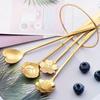 2Pcs Flower Dessert Spoons, Coffee  Stainless Steel Sugar Spoon Small Tea Spoons Cafe Bar Spoon Cute Coffee Teaspoon Mini Tableware, 4 Styles (Gold)