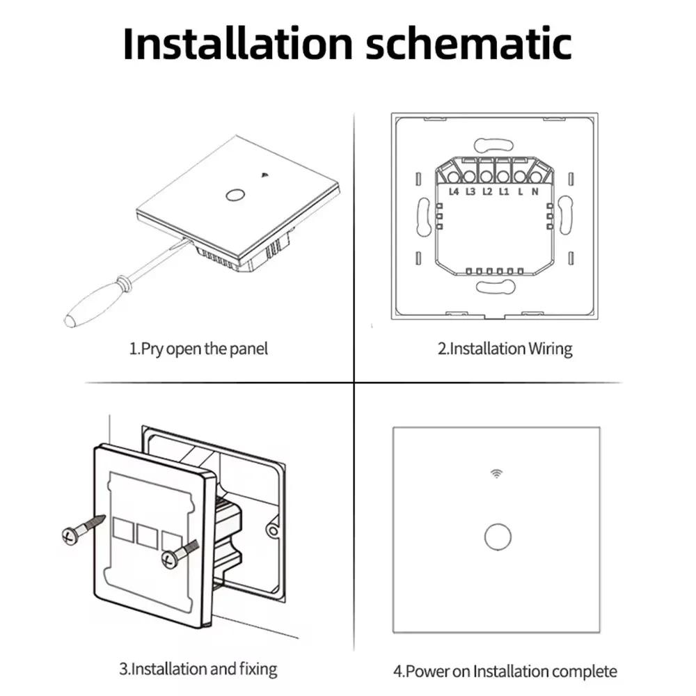 Melery Smart WiFi Switch EU Touch-Lichtschalter, Glasplatte mit/ohne Neutralleiter-Fernbedienung von Alexa Google Home, 1/2/3/4-Gang.