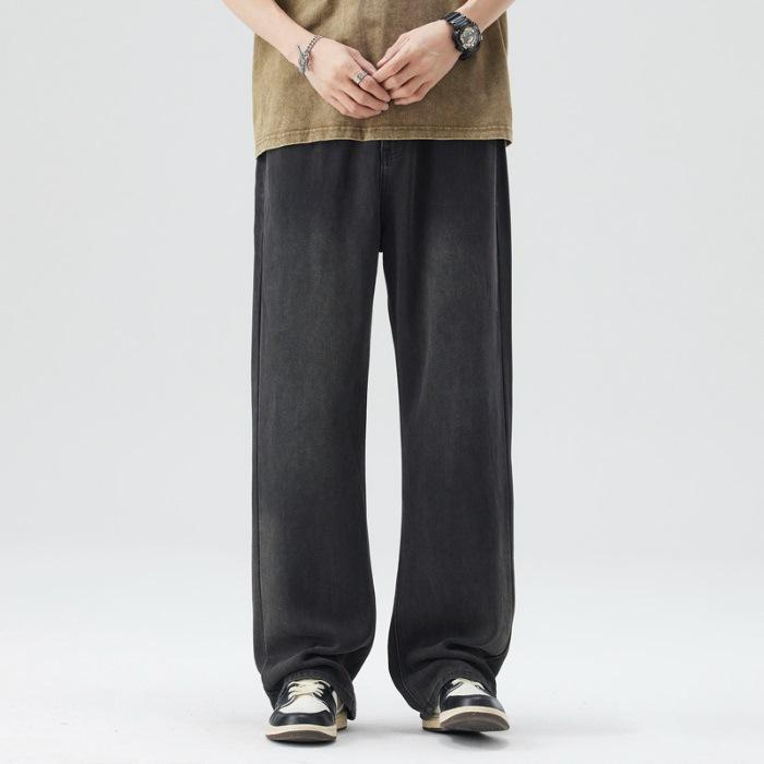 

Теннисные джинсы Весна и Лето Свободные Прямые Стройнящие Стрейч Тонкие Широкие Брюки 38 чёрный