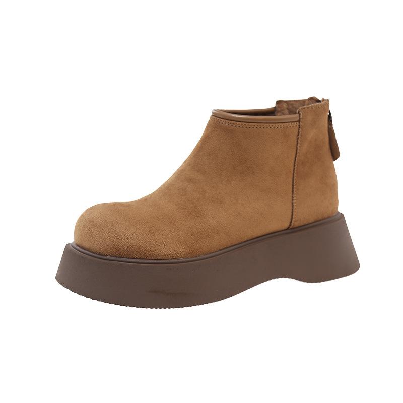 

Короткие ботинки в британском стиле с толстой подошвой из матовой кожи в стиле ретро, зимние бархатные ботинки Martin с молнией сзади для женщин 2024 года 35 хаки