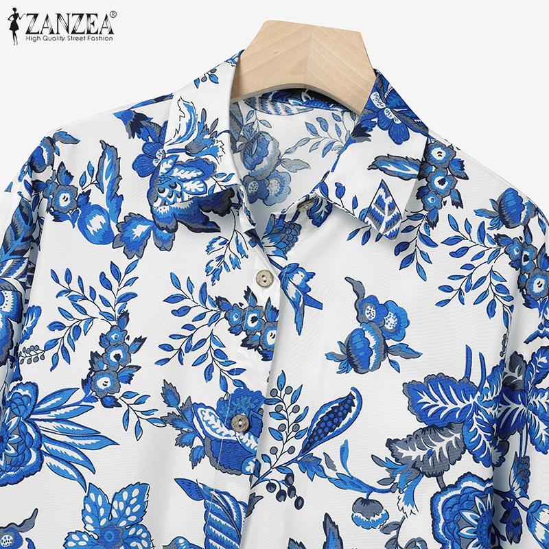 ZANZEA Damen Langarmbluse und Hose Lässiger Print Zweiteilige Anzugsets