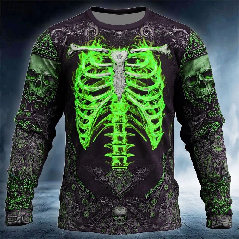 Skull Prints Long Sleeve T-Shirts for Men Gothic Trendy Streetwear Casual Tops Party Tee Clothing