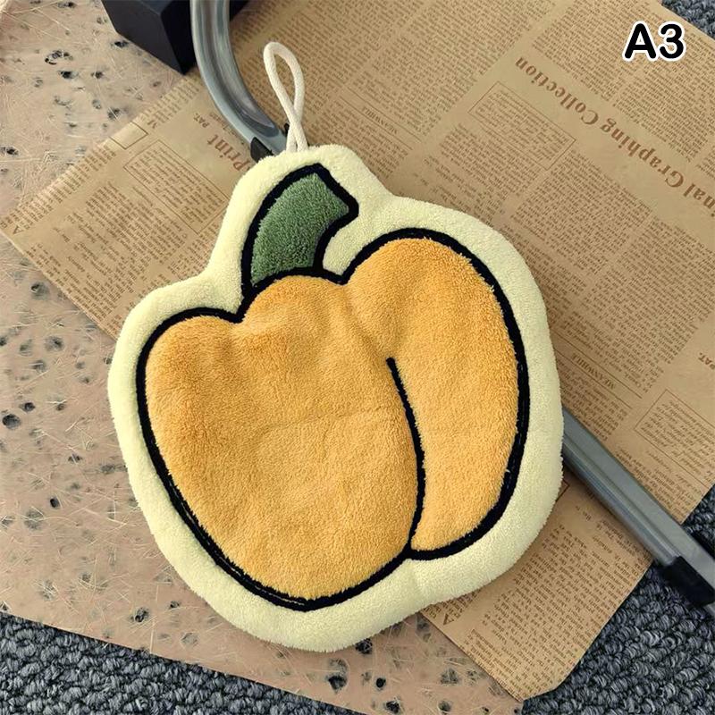 Cute Vegetable Shape Plush Towels - Carrot/Tomato/Pepper Kitchen Washcloths, Hanging Soft Absorbent Cleaning Cloths