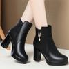 Women's Autumn/Winter High-Heeled Short Boots with Chunky Heels and Fleece Lining