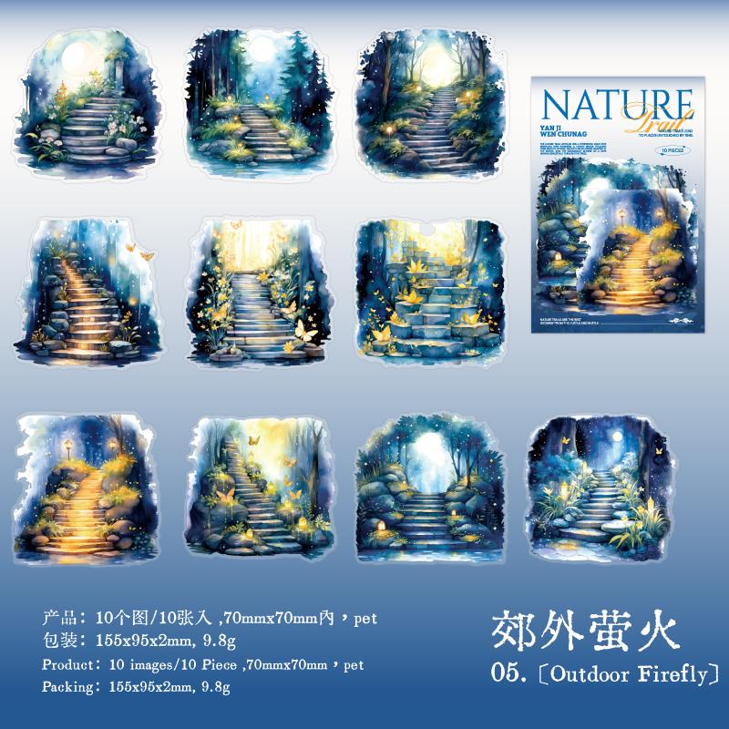 10 Blatt/Beutel Naturpfad Serie Pfad Landschaftsgestaltung PET Sticker DIY Material Dekorative Sticker für Handyhülle Tagebuch Tasse