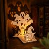 Wooden Material Wooden Candle Holder Shadow Projection Design Halloween Candlestick  Indoor Decor