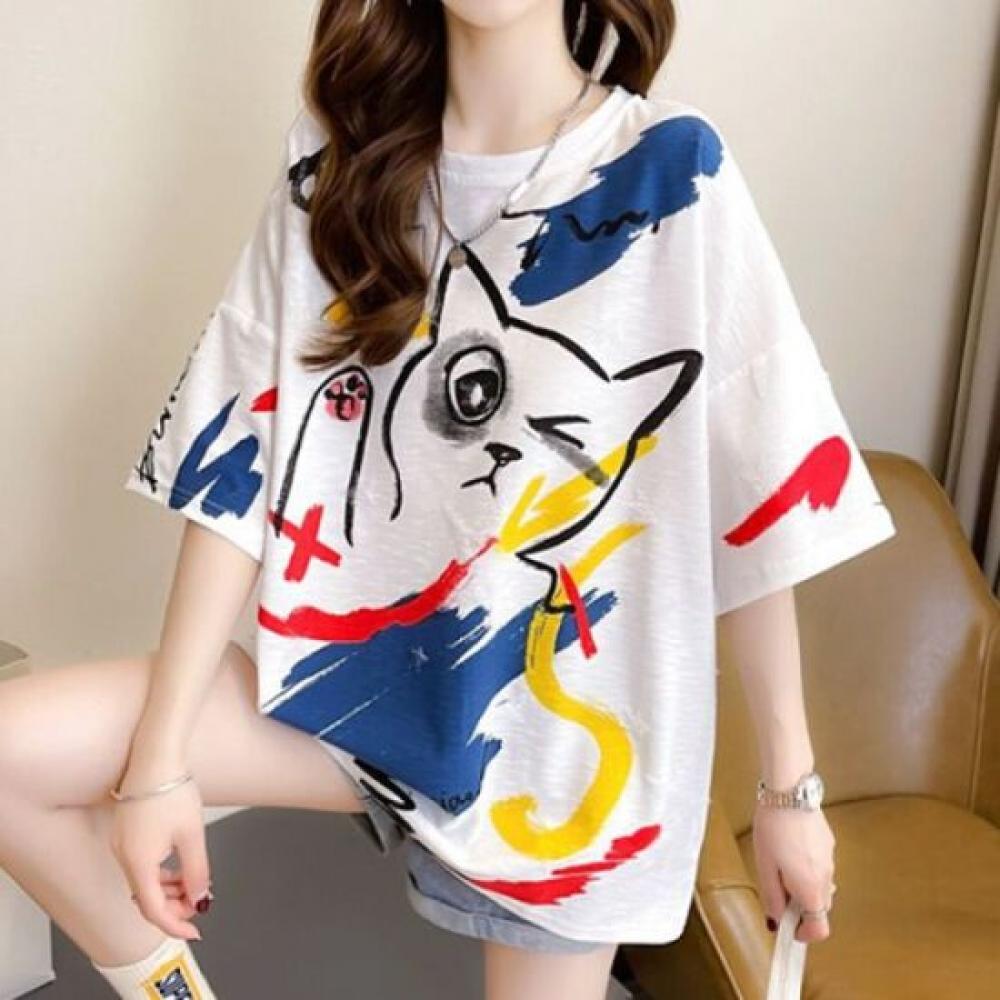 Navava Women PrinTing Loose FiT Round Neck ShorT Sleeve T shirT nT2548