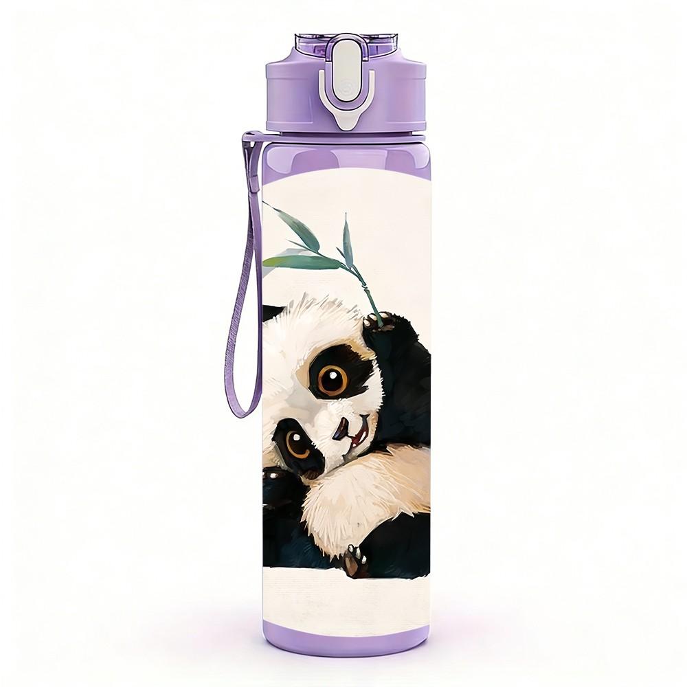 1PC Ink Wash Painting Panda Bamboo Pattern 750ml Color Plastic Sports Water Bottle Leakproof Flip Straw Lid Suitable for Sports Office Home Use
