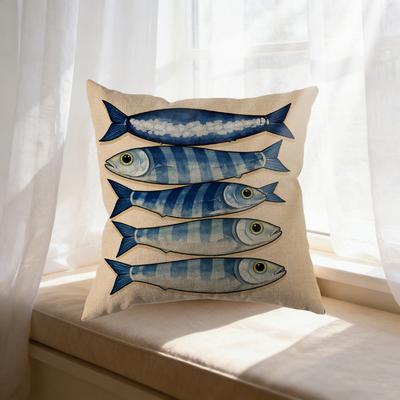 Fish Pattern Decorative Pillow Cover Beige Blue Fish Design For Living Room Bedroom Window Seat