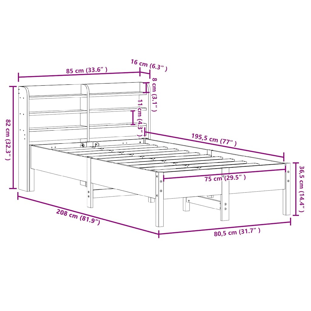 Solid Wood Bed without Mattress White 75 x 190 cm Pine Wood