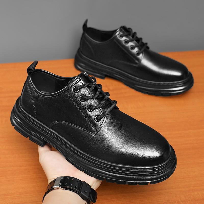 Mens Dress Leather Shoes Low-Cut Round Toe Business Formal Office Wear Casual Synthetic Slip Resistant Rubber Sole