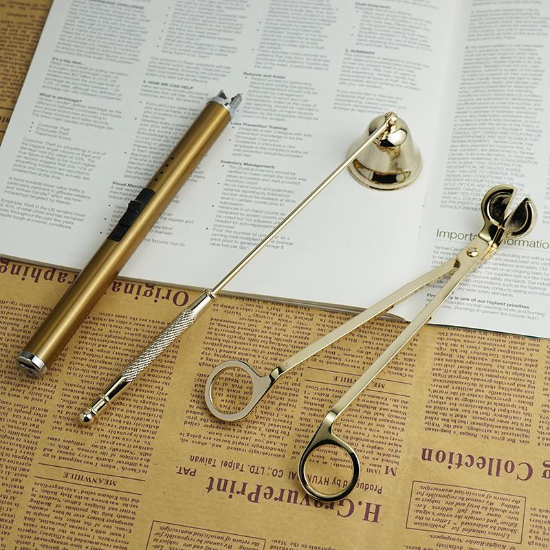 Aroma Candle Tool Kit: Wick Trimmer, Snuffer, Extinguishing Hook, and Tray.