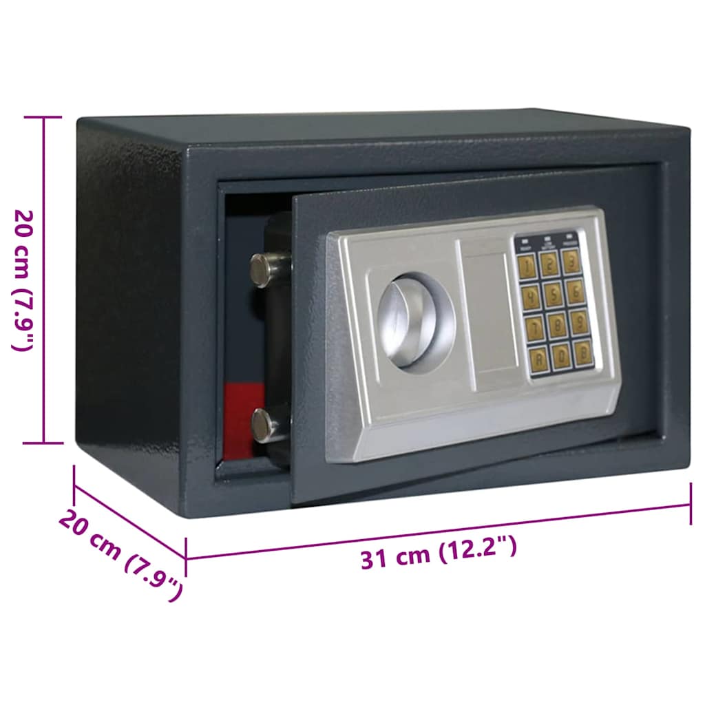 Digital Safe with Lock Dark Grey 31 x 20 x 20 cm Steel