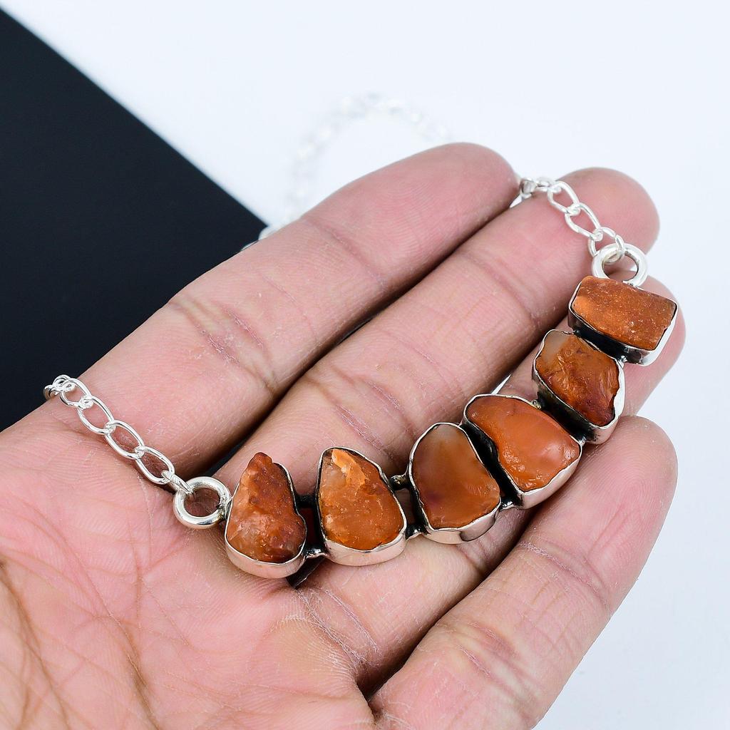 Natural Raw Carnelian Gemstone Necklace in 925 Sterling Silver Handmade Gemstone Jewelry Perfect Gift for Her Bohemian Statement Necklace