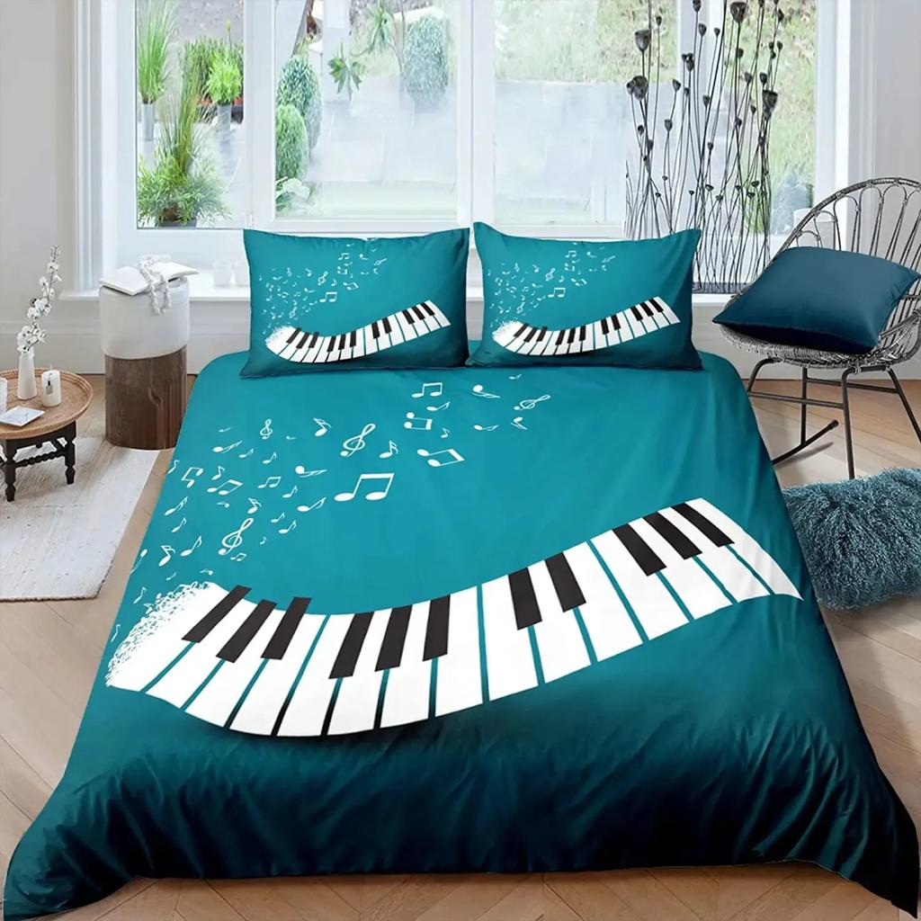 Piano Duvet Cover Set King Queen Full Size For Kids Boys Girls Music Lover Polyester Comforter Cover With Pillowcase Bedding Set
