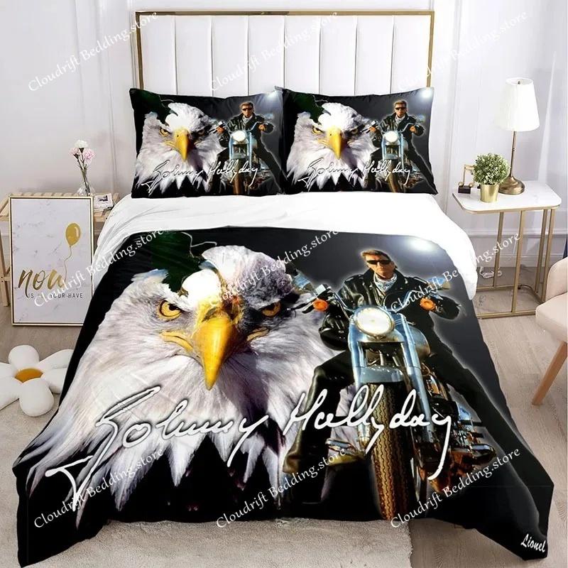 Bettbezug Rock Star Johnny Hallyday 3D Exquisiter Digitaldruck Bettwäsche-Set Bettdecke Bett Jugend Heimdeko Erwachsener Jungen Geschenk