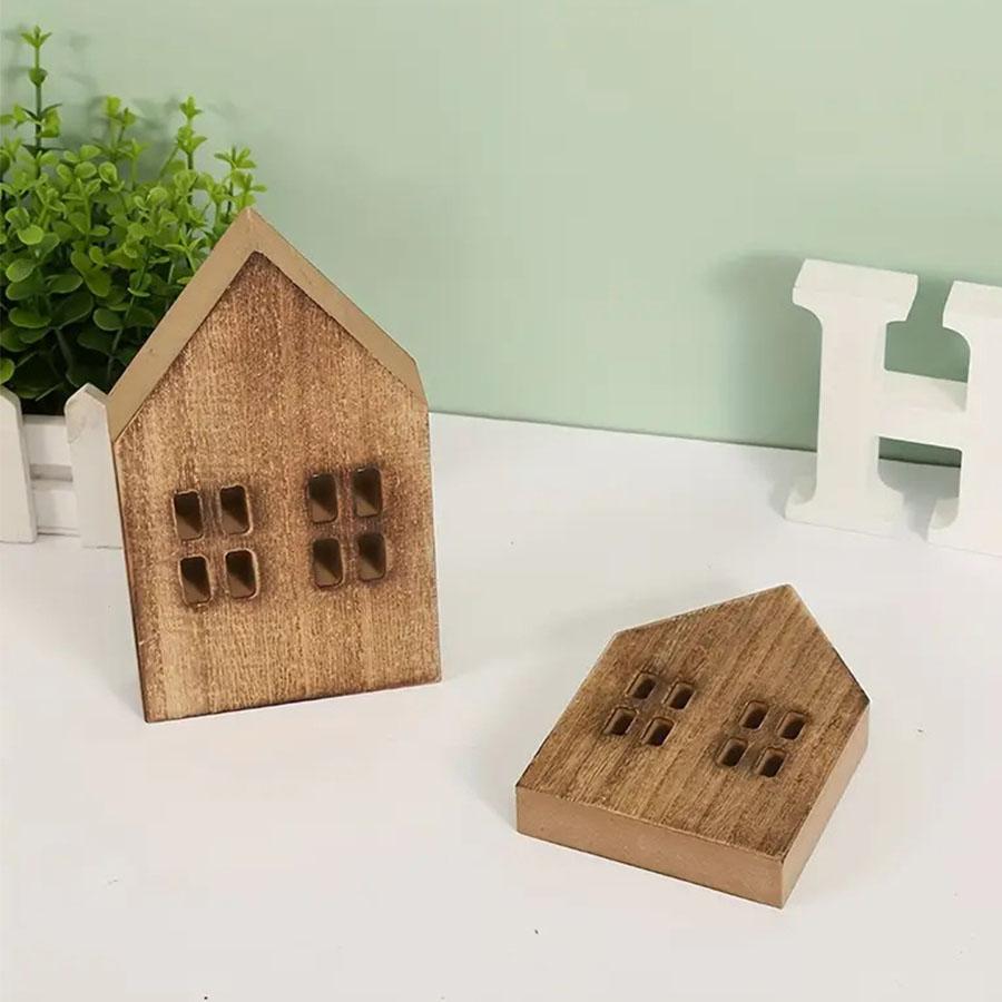 Scandinavian Wooden Miniature House Desktop Decor for Home Living Room Table Craft