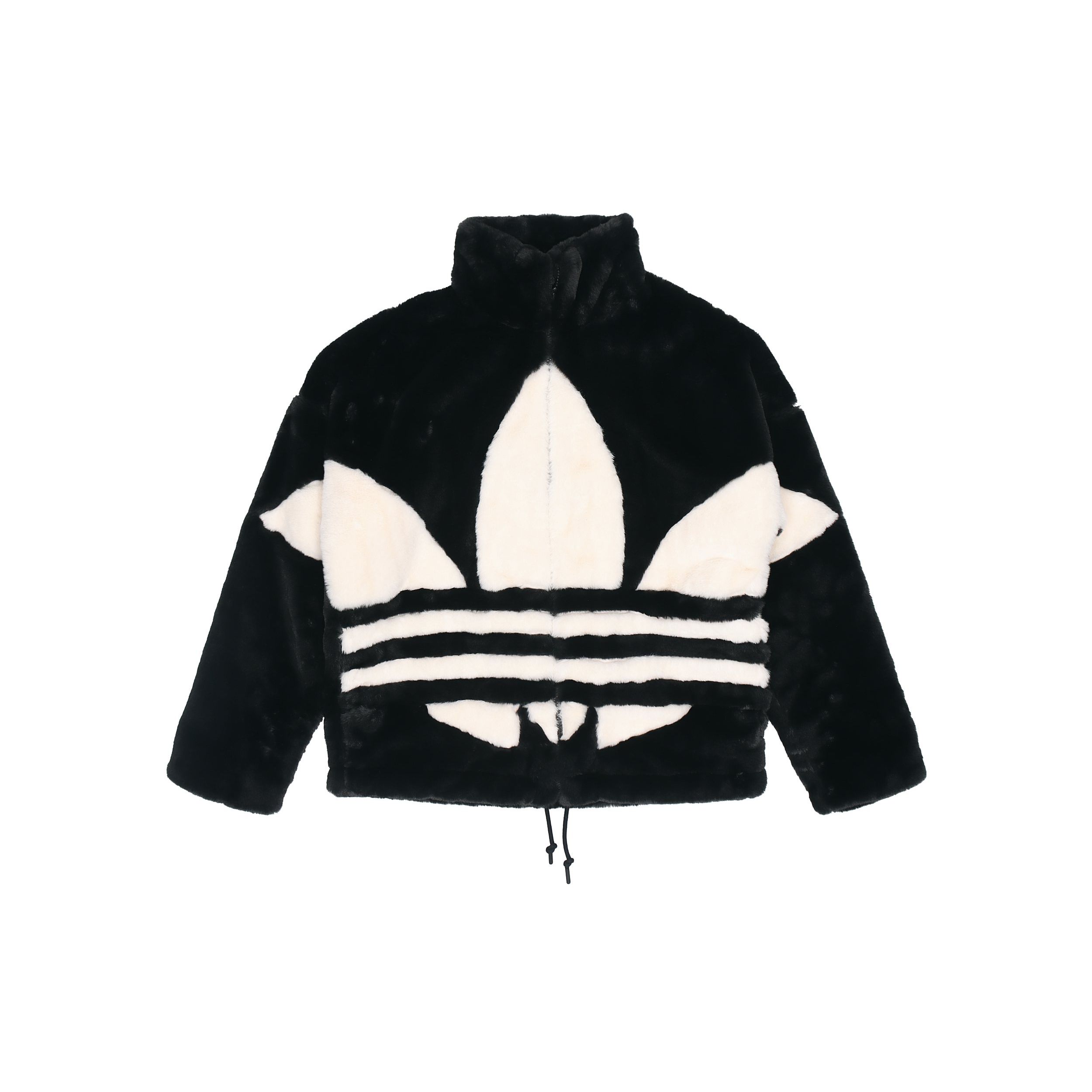 Adidas Originals Big Logo Faux Fur Stand Collar Loose Fit Unisex Black White HC0323 XS