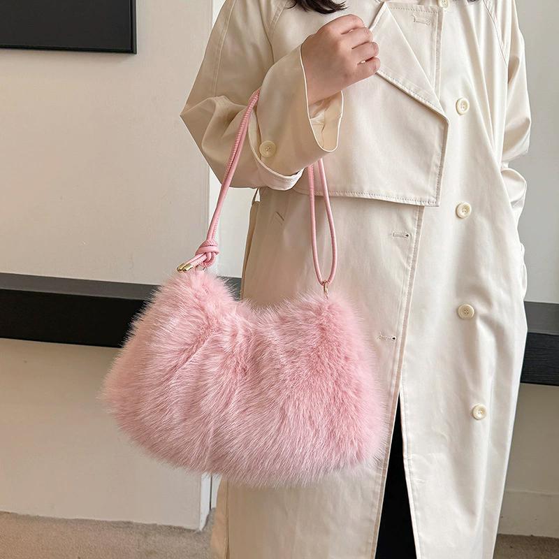 Fashi Luxe Nepkonijnenbont Pluche Schoudertas High-End Dames Tote Handtas voor Stijlvol Cadeau Verzenden