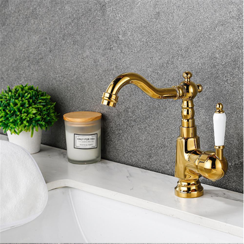 Tuqiu Gold Tall Torneiras Bathroom Faucet Basin Faucet Sink Faucet Antique Lavotory Faucet Basin Taps Hot Cold Mixer Tap Crane