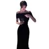 French Royal Sister Style Black One-word Shoulder Dress Women's Summer New Style, Slim and Thin Hip-wrapped Dress