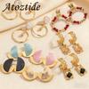 Atoztide Vintage Hollow Zircon Pendant Earring for Women Stainless Steel Retro Multiple Styles Earring Christmas Jewelry Gift