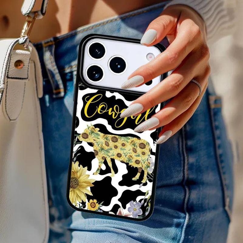 Western Highland Cow Sunflower Cute Phone Case For iPhone 17 Air 14 15 13 12 Max Cover For Apple 16e 11 Pro Max Plus Coque