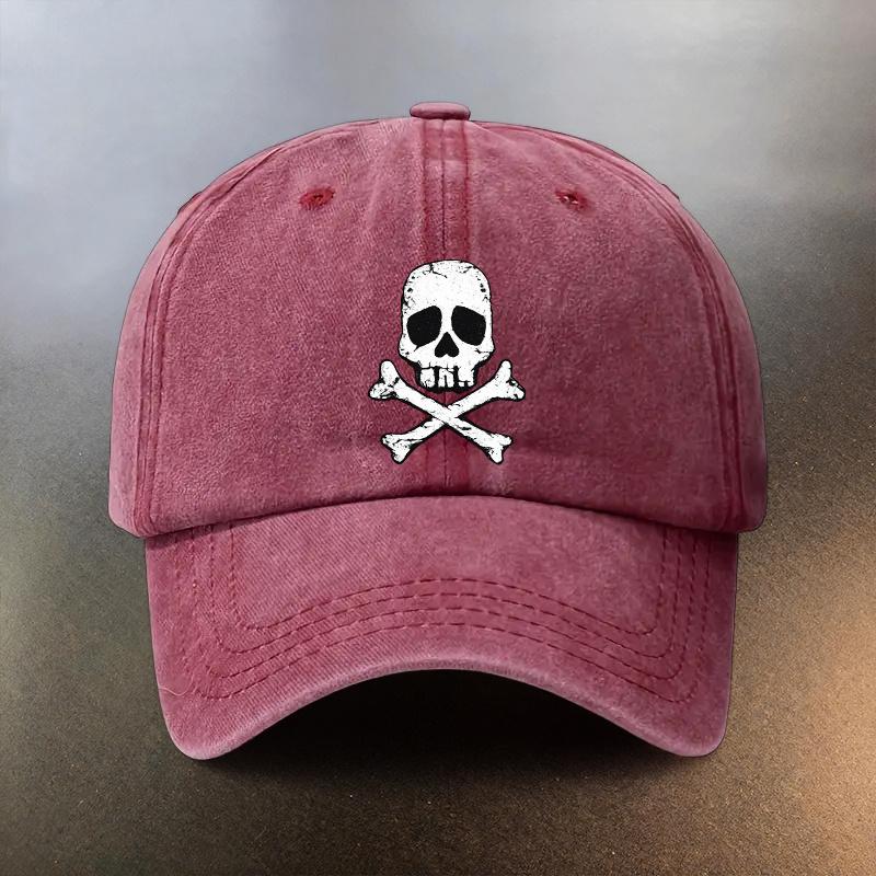 Skull And Bones Pattern Washed Cap Casual Outing Sunshade Baseball Hat Fashionable Couple Essential Hat Retro Street Style I