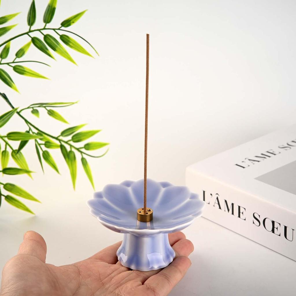 Zen Lotus Ceramic Incense Burner - Chinese Style Sandalwood & Stick Incense Holder for Home