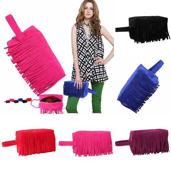 Chic American Bohemian Tassel Bag Faux Suede Vintage Saddle Bag Stylish Shoulder Crossbody