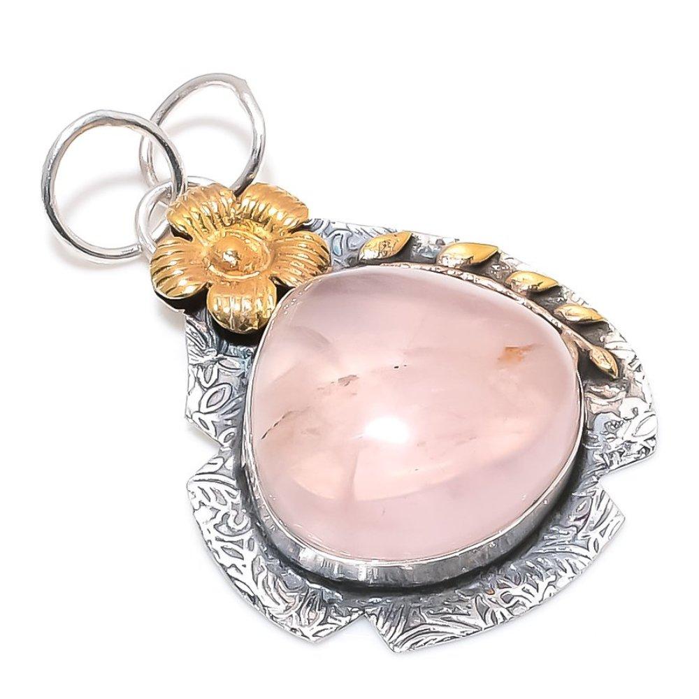 

Натуральный розовый кварц, двухцветный кулон из стерлингового серебра 925 пробы, 2,05 дюйма, T4l54