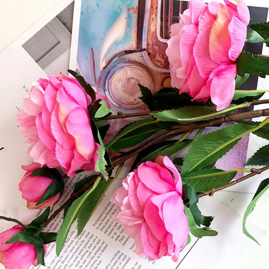 Artificial Peony Flowers 35.8" Faux Peony Stems Realistic Fake Silk Peony Branches with 3 Bloom Heads And 2 Buds for Vase DIY Bouquet Weeding