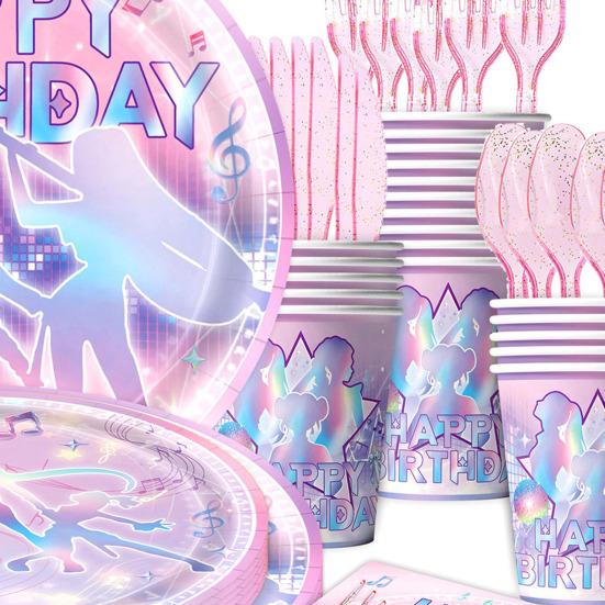 Happy Birthday Party Set Anime Theme Party Supplies with Disposable Plates Cups Napkins Banner And Tablecloth for Kids Fans