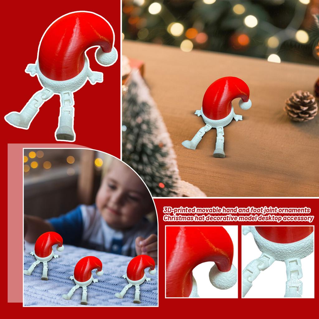 3D Printed Articulated Hands And Feet Christmas Hat, Christmas Decoration Model, Home Desktop Gift