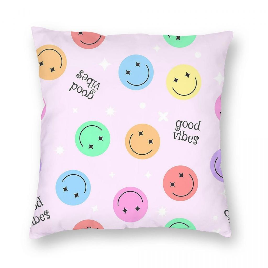Aesthetic Pastel Good Vibes Square Pillowcase Polyester Linen Velvet Printed Zip Decorative Car Cushion Cover