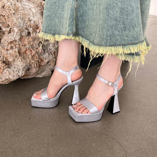 Fashion Square Toe Block Heels Women Comfy Platform Sandal Shoes Buckle Riband 2025 Summer Chunky Clogs Espadrilles Open Girls High New