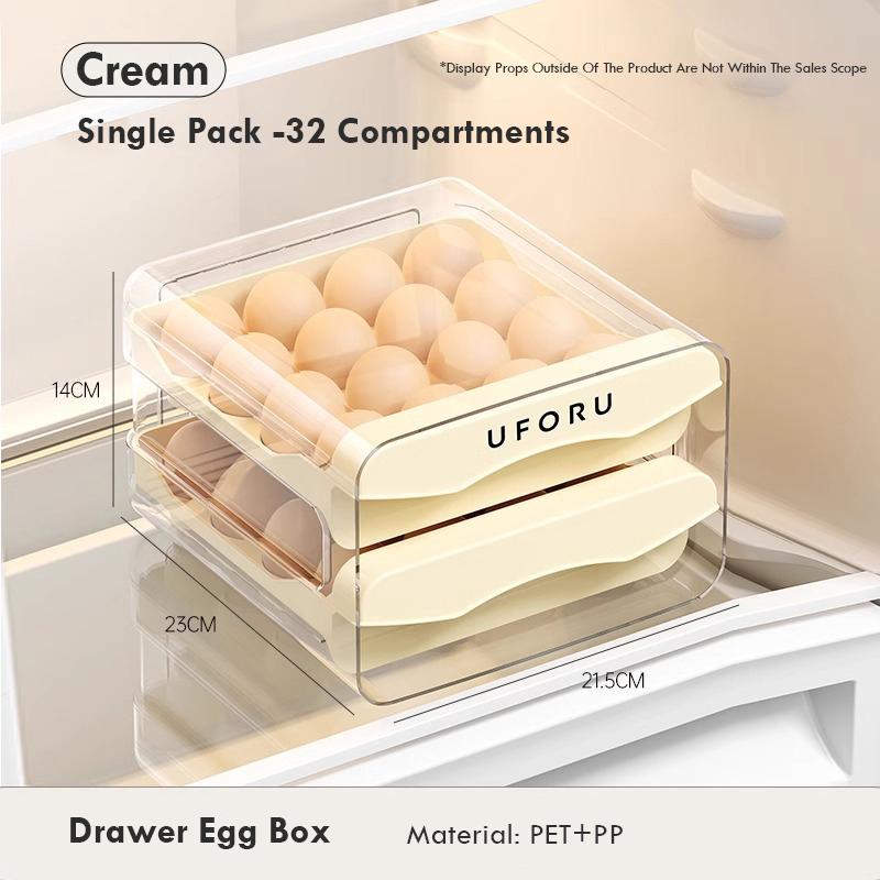 

Ящик для хранения яиц на кухне, бытовой холодильник, коробка для свежести, большая емкость, выдвижной ящик, прозрачный ящик для яиц, кухонное хранение M&2-tier бежевый