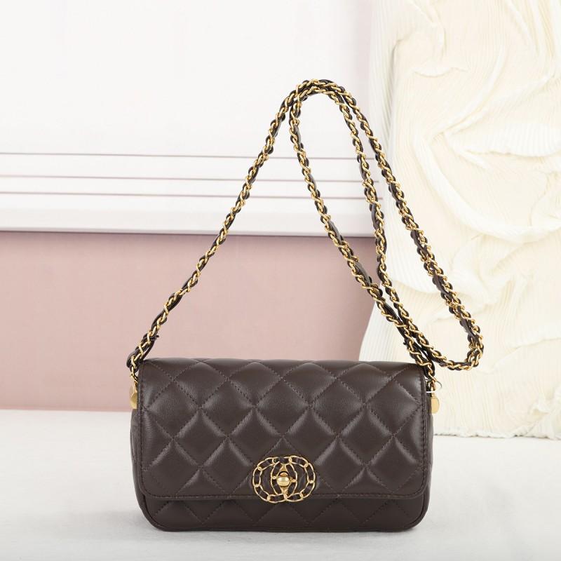 Womens Genuine Leather Crossbody Bag Small Square Quilted Chain Shoulder