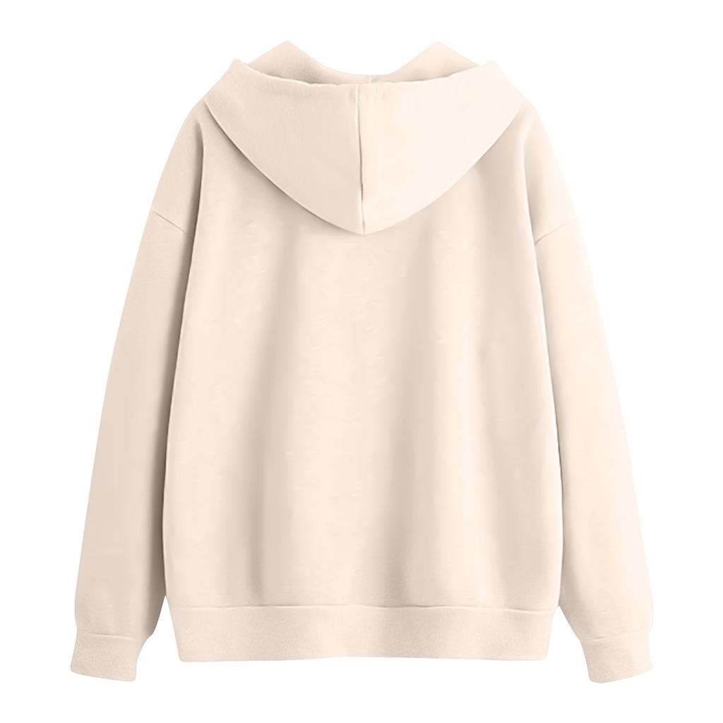 Women's Fashion Solid Color Pocket Long Sleeve Loose Hooded Hoodie Jacket Coat