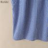 ZANZEA Women Casual Round Neck Sleeveless Plaid Print Blouse