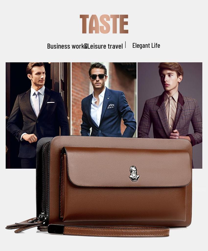 Herren Doppelreißverschluss Business Clutch: Handtasche mit großer Kapazität für Handy und mehreren Kartenfächern