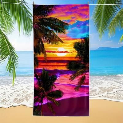 Oversized Sunset Beach Pattern Sports-Style Towel, Soft Absorbent Quick-Drying for Swimming Pools Camping