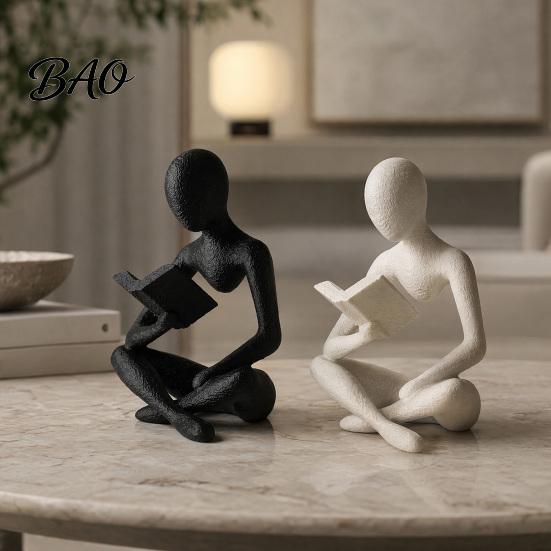 Industrial Style Bookend 3D Printed Bookshelf Decor Thinker Statue, Abstract Art Ornament, Reading Sculpture, Aesthetic Nordic Minimalist Figurine,
