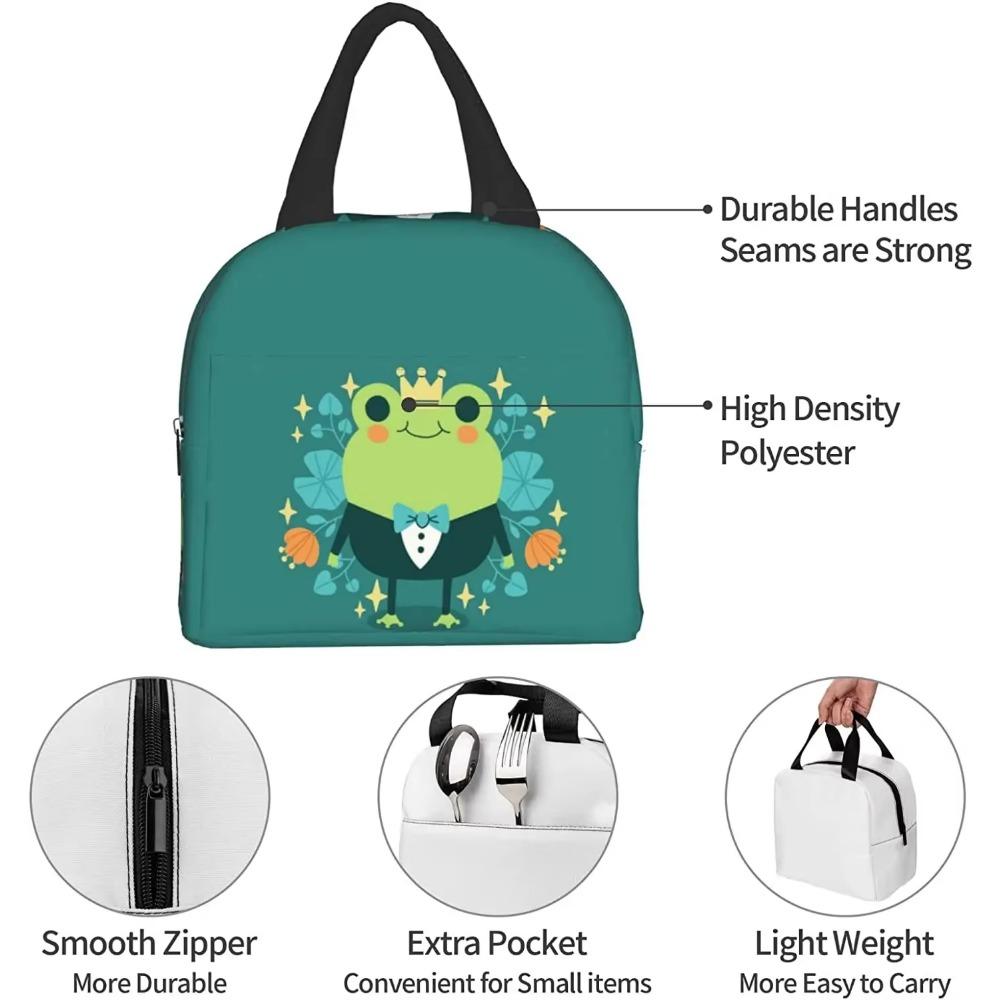 Cute Frog with Big Eyes Print Thermal Lunch Bag Insulated Bento Box Reusable Waterproof Lunch Bag for Office Picnic Hiking Beach
