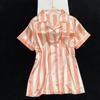 Pajamas Women'S Summer Thin Cool Short-Sleeved Style Cute Striped Imitation Silk Loungewear Set