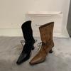 Autumn and winter new pointed thick heel knight boots women's retro lace-up high heel thin boots wide mouth stacking boots