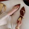 Fashion 2025 New Pointed Toe Elegant Wedge Sandals Women's French Retro Outwear Summer Casual Beach Slippers