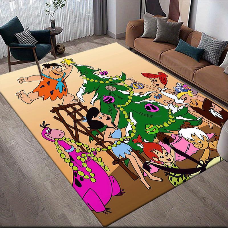 The Flintstones Flannel Pattern Square Carpet,Area Rug,Carpet Rug for Living Room Bedroom Sofa Playroom Decor,Non-slip Floor Mat